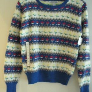 Ladies Sweater Size M - Blue Multi Pattern on White Crew Neck by GENESIS - NEW